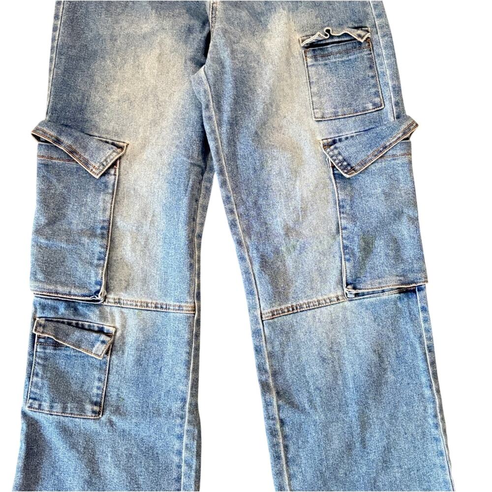Love Cult Women’s Carpenter Wide Blue Denim Jeans